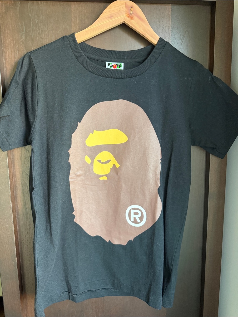 Bape Black Tee with Brown Ape Head and Yellow Details-Unused, Prestine Condition
